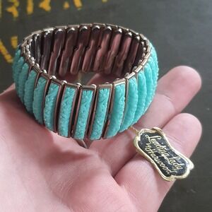 Vintage 1950s Leading Lady By Harwood Expansion Bracelet Turquiose Floral Panels